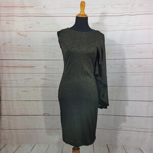 Ted Baker Womens Monyca Draped One Shoulder Dress Gold Metallic Size 3 (US 8)NWT